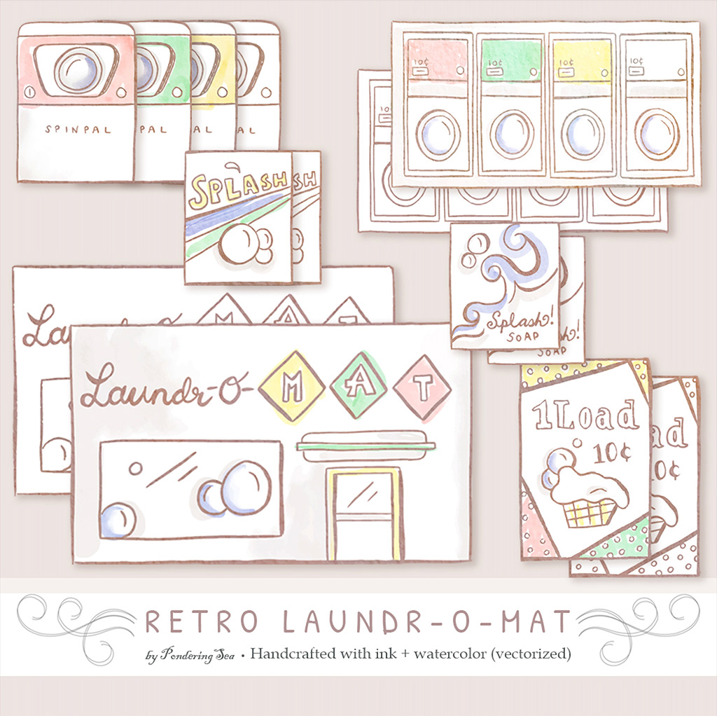 Retro laundromat clipart