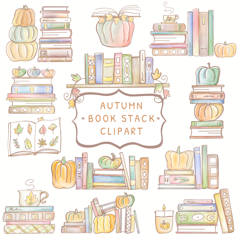 Autumn book stack clipart.